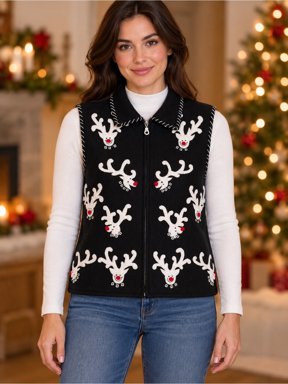 Life Style Wool Blend Reindeer Christmas Vest Size S